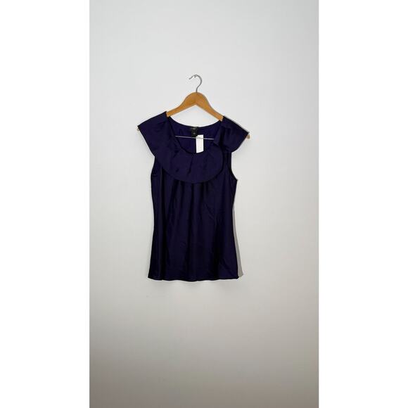 Ann Taylor Deep Purple Ruffled Portrait Neckline Sleeveless Blouse, Size 10P - Picture 4 of 8